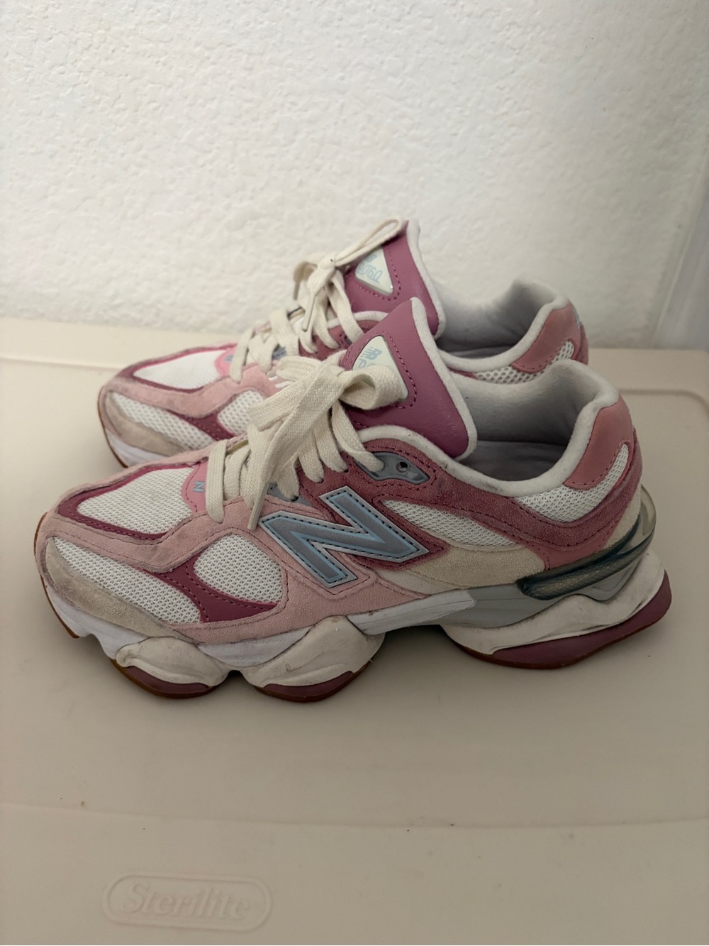 New Balance Women's Pink & White Mesh Suede Sneakers